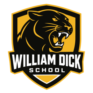 Dick-W-Logo_Full William Dick School logo featuring a black and gold panther.